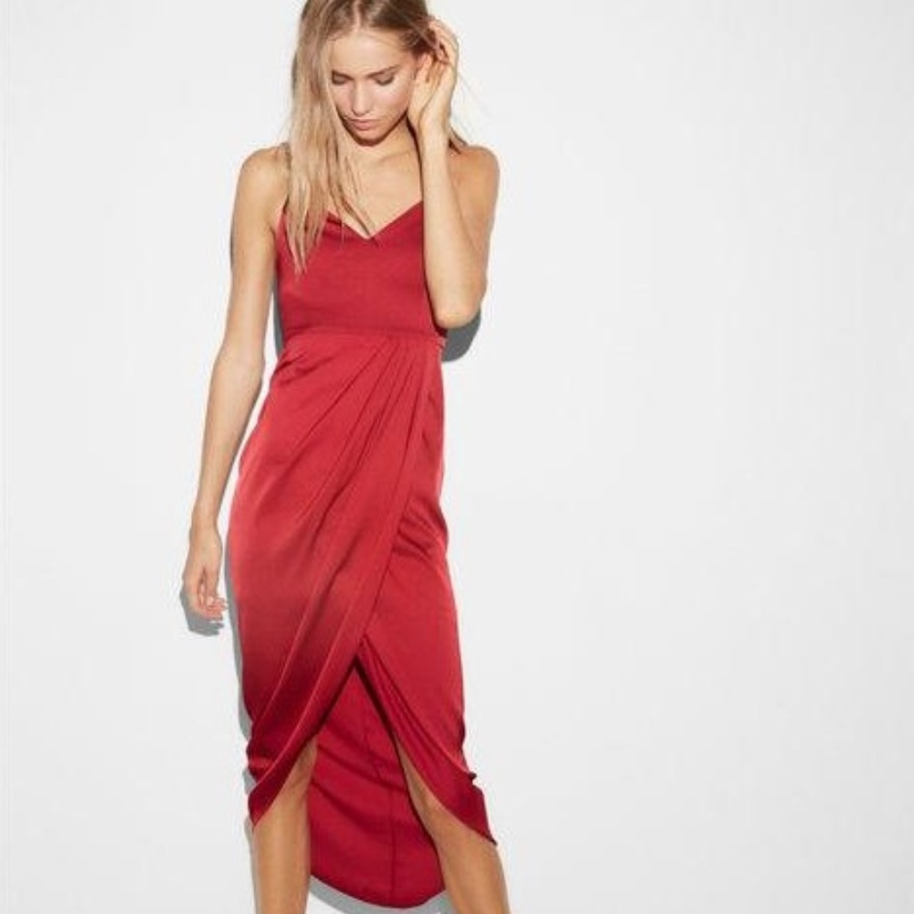 Express red satin wrap dress